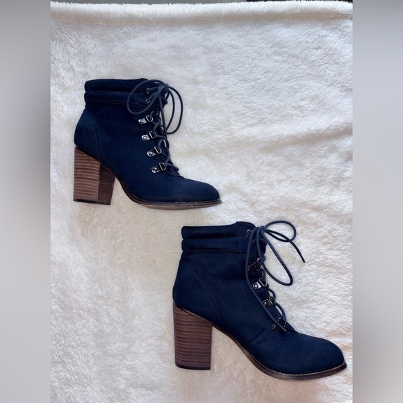 SM New York Black Lace Up Boots with Brown Heel Size 9 - Picture 10 of 14